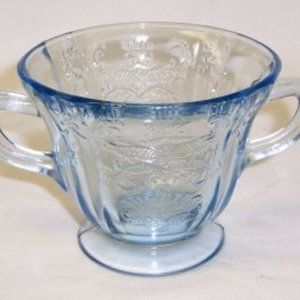 Federal Vintage Depression Glass Blue Madrid Two Handled Open Sugar Bowl